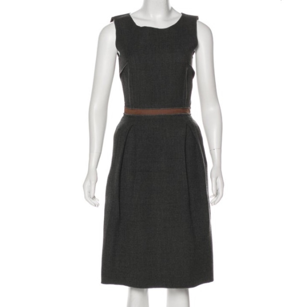 Dolce & Gabbana Wool Dress Grossgrain Brown Waist